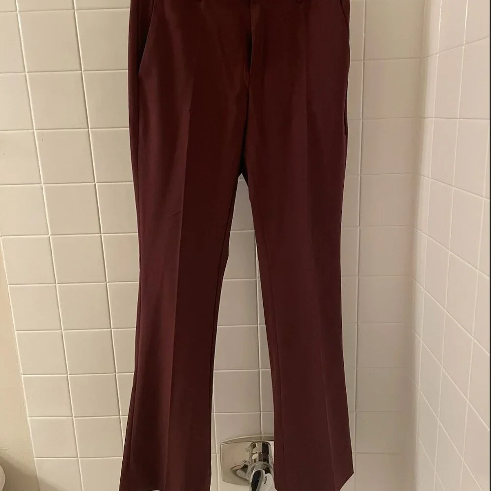 NWT BANANA REPUBLIC MAROON BOOTCUT HIGH-RISE SCULPTED TROUSER PANTS--SIZE ZERO 0 - Picture 2 of 5